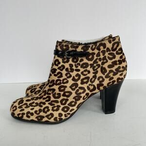 Aerosoles PATROLE CAR Heeled Ankle Booties Size 7.5 Brown Leopard Calf Hair NEW